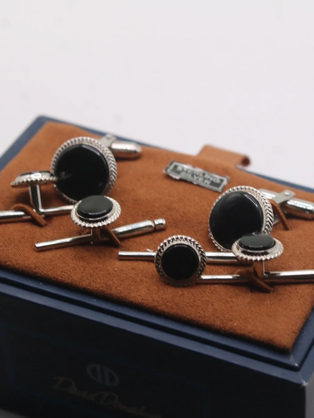 DAVID DONAHUE STERLING SILVER BLACK ONYX CUFFLINKS SHIRT STUD SET NWT